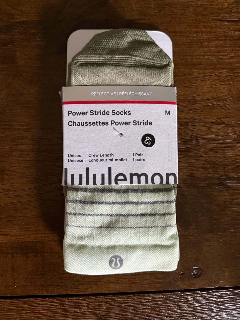 Lululemon NWT Power Stride SZ M Training Crew Socks Light Green Gray Stripes
